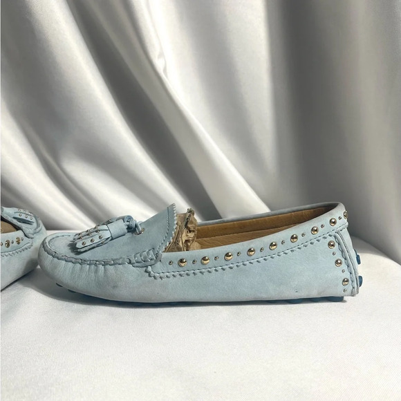 Coach Norfolk Nubuck Blue Mist 7M Loafers Leather Silver Studded and Tassel - Picture 10 of 11